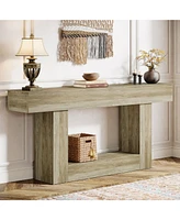 Tribesigns 63" Console Table, Farmhouse 2-Tier Entryway Table with U-Shaped Base, Narrow Long Wood Sofa Behind Couch for Living Room, Hall