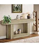 Tribesigns 63" Console Table, Farmhouse 2-Tier Entryway Table with U-Shaped Base, Narrow Long Wood Sofa Behind Couch for Living Room,