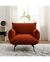 36-inch Modern Accent Upholstered Armchair Curry Flannelette Fabric Reading Chair Originality of Shapes And Black Metal Legs Single Sofa for Bedroom,