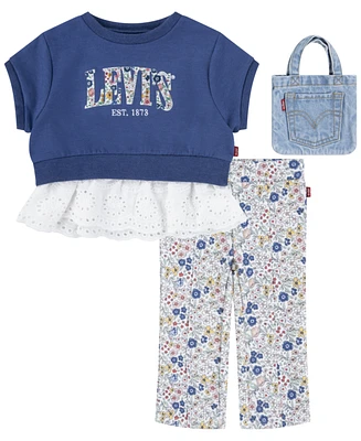 Levi's Toddler Girls 2-Piece Eyelet Crewneck Top and Flared Leggings Set