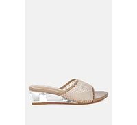 Tempra Mesh Clear Heel Wedge Sandals