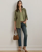 Lauren Ralph Lauren Plus Size 100% Linen Roll-Tab Shirt