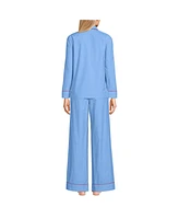 Lands' End Women's Petite Cotton Poplin 2 Piece Pajama Set - Long Sleeve Top and Pants