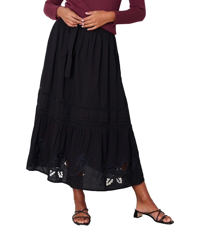 Paneros Clothing Women's Black Embroidered Midi Skirt