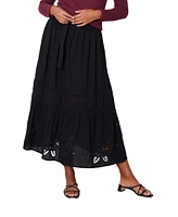 Paneros Clothing Women's Black Embroidered Midi Skirt