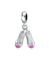 Bling Jewelry Pink White Prima Ballerina Charm Bead Sterling Silver European Bracelet