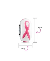 Bling Jewelry Breast Cancer Survivor Glass Charm Bead with Pink Ribbon and Silver Core