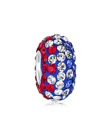 Bling Jewelry Red White Blue Crystal Bead Charm Spacer for European Bracelet Sterling Silver