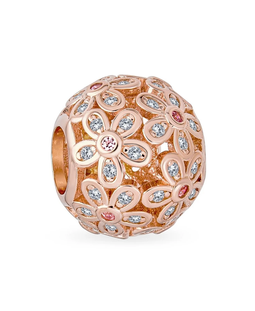 Bling Jewelry Round Clear Floral Cz Bouquet Charm Bead Rose Gold European Bracelet