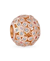 Bling Jewelry Round Clear Floral Cz Bouquet Charm Bead Rose Gold European Bracelet