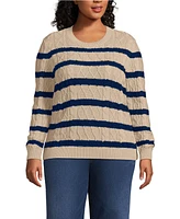 Lands' End Women's Plus Aran Cable Crew Neck Sweater