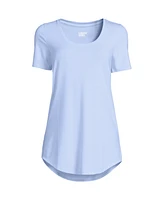 Lands' End Women's Petite Short Sleeve Power Performance Scoop Neck Curved Hem Tunic Tee