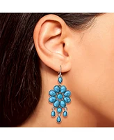 Jessica Simpson Silver-Tone Turquoise Statement Drop Earrings Bohemian Chic Floral Design