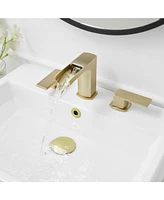Waterfall 8 in. Widespread Double Handle Gold Bathroom Faucet Set 3 Holes Vanity Sink With Metal Drain Brushed