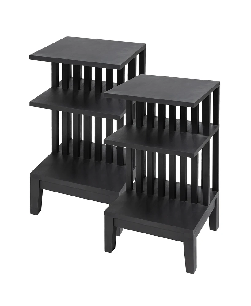 Woodek Set Of 2 Oak Wood Nightstand With Open Compartment - Versatile Bedside Table