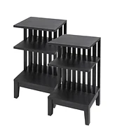 Woodek Set Of 2 Oak Wood Nightstand With Open Compartment - Versatile Bedside Table