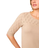 Melissa Paige Women's Yoke Wave Stitch Elbow-Sleeve Sweater