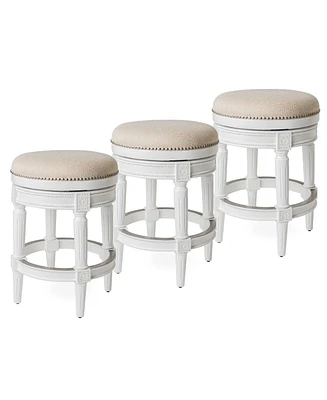 Maven Lane Pullman Backless Counter Stool in Alabaster White Finish with Cream Fabric Upholstery, Set of 3