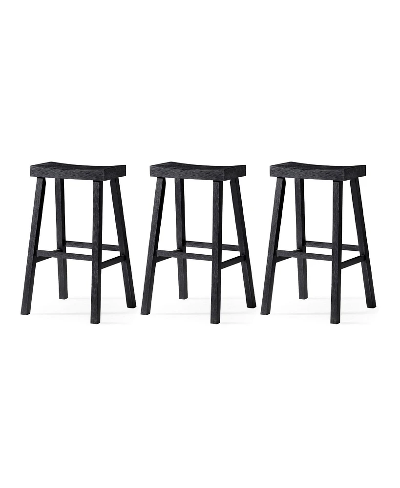 Maven Lane Vincent Wooden Rustic Aesthetic Kitchen Bar Stool, Set of 3