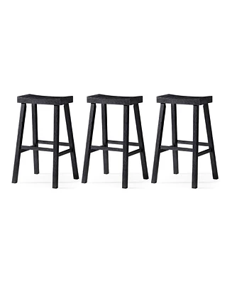 Maven Lane Vincent Wooden Rustic Aesthetic Kitchen Bar Stool, Set of 3