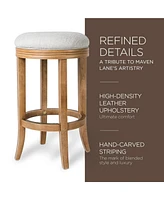 Maven Lane Eva Bar Stool in Weathered Oak with Sand Fabric Upholstery, Set of 2
