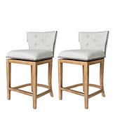 Maven Lane Hugo Counter Stool, Weathered Oak w/ Sand Fabric Upholstery, Set of 2