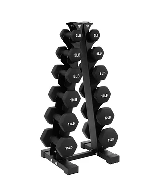 BalanceFrom Fitness 106 Pound Neoprene Coated Dumbbell Set with Stand, Black