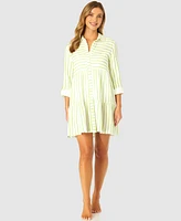 Ibiza Anne Cole Women's Button Front Quarter Sleeve Cover-Up Tiered Tunic Dress