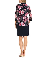 R & M Richards Petite Printed Jacket Necklace Dress Set
