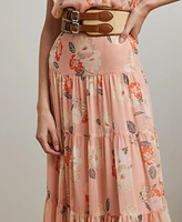 Lauren Ralph Women's Floral Crinkle Georgette Tiered Skirt, Regular & Petite