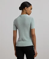 Lauren Ralph Women's Pointelle-Knit Cotton-Blend Polo Sweater