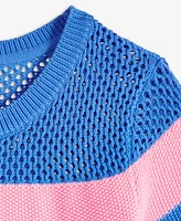 On 34th Women's Cotton Striped Perforated-Stitch Sweater, Exclusively at Macy's