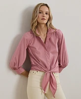 Lauren Ralph Women's Tie-Waist Stretch-Cotton Blend Shirt