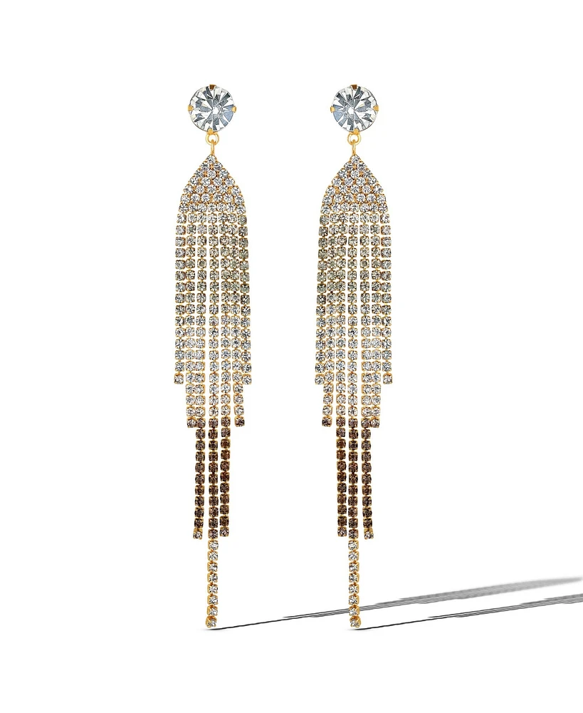 Jessica Simpson Crystal Rhinestone Fringe Dangle Long Statement Earrings