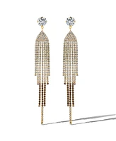 Jessica Simpson Crystal Rhinestone Fringe Dangle Long Statement Earrings