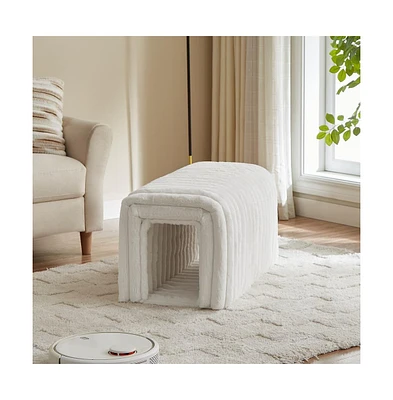 Ottoman Bench with Corduroy Cat Hideaway, Plush Footrest for Living Room, Bedroom, and Entryway-The Pop Home