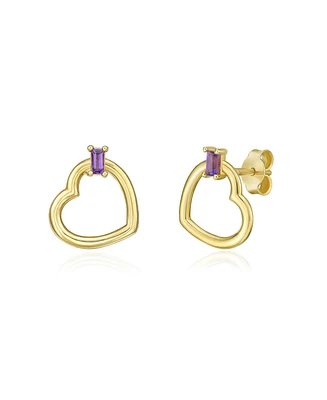 The Lovery Baguette Amethyst Open Heart Earrings 14K Gold