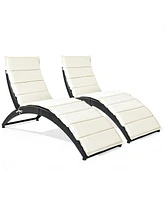 2PCS Folding Patio Rattan Lounge Chair Chaise Cushioned Portable Garden