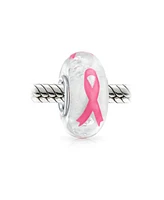 Bling Jewelry Strength & Hope Pink Ribbon Glass Charm Bead for Breast Cancer Survivor Bracelet