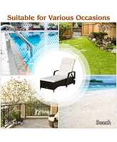 2PCS Patio Rattan Lounge Chair Chaise Adjustable Recliner Cushioned Sofa Garden