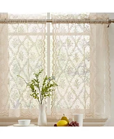 Hlc.me Isabella Floral Rod Pocket Lace Semi Sheer Voile Short Cafe Tiers for Small Windows - 28 x Inch Length (Taupe Tiers