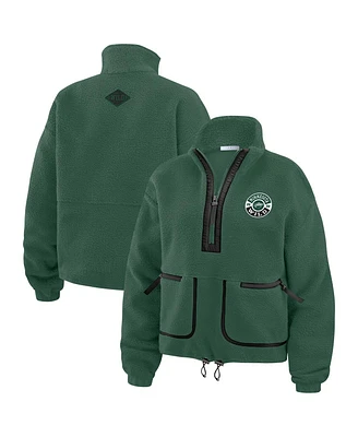 Wear by Erin Andrews Women's Green Minnesota Wild Polar Fleece Half-Zip Jacket