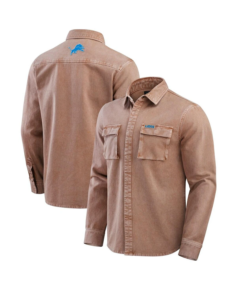 Darius Rucker Collection by Fanatics Men's Brown Detroit Lions Garment Dyed Long Sleeve Full Snap Shirt