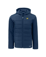 Cutter & Buck Men's Navy Michigan Wolverines Evoke Hybrid Softshell Full-Zip Hoodie Jacket