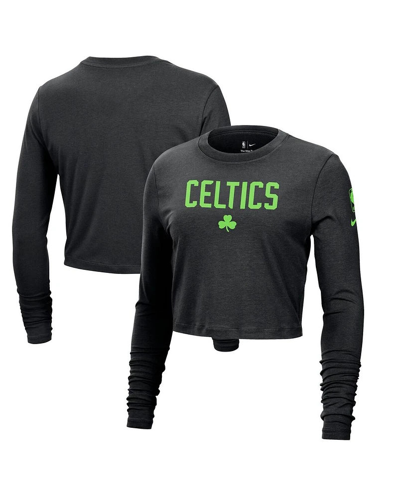 Nike Women's Black Boston Celtics 2024/25 City Edition Essential Logo Slim Fit Long Sleeve Cropped T-Shirt