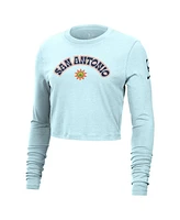 Nike Women's Light Blue San Antonio Spurs 2024/25 City Edition Essential Logo Slim Fit Long Sleeve Cropped T-Shirt