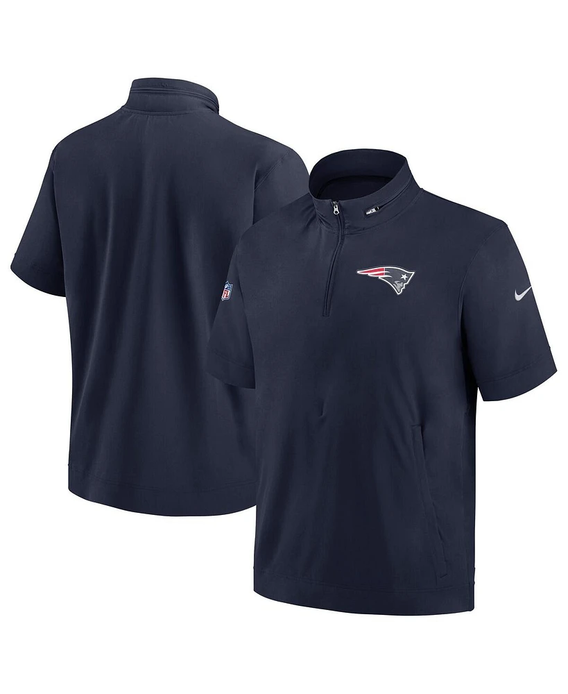 Nike Men's Navy New England Patriots Sideline Coach Short Sleeve Hoodie Quarter-Zip Jacket