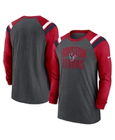 Nike Men's Heathered Charcoal Houston Texans Tri-Blend Raglan Athletic Long Sleeve Fashion T-Shirt