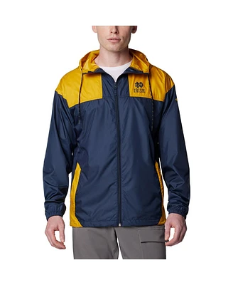 Columbia Men's Navy Notre Dame Fighting Irish Flash Challenger Ii Omni-Shade Full-Zip Hoodie Windbreaker Jacket