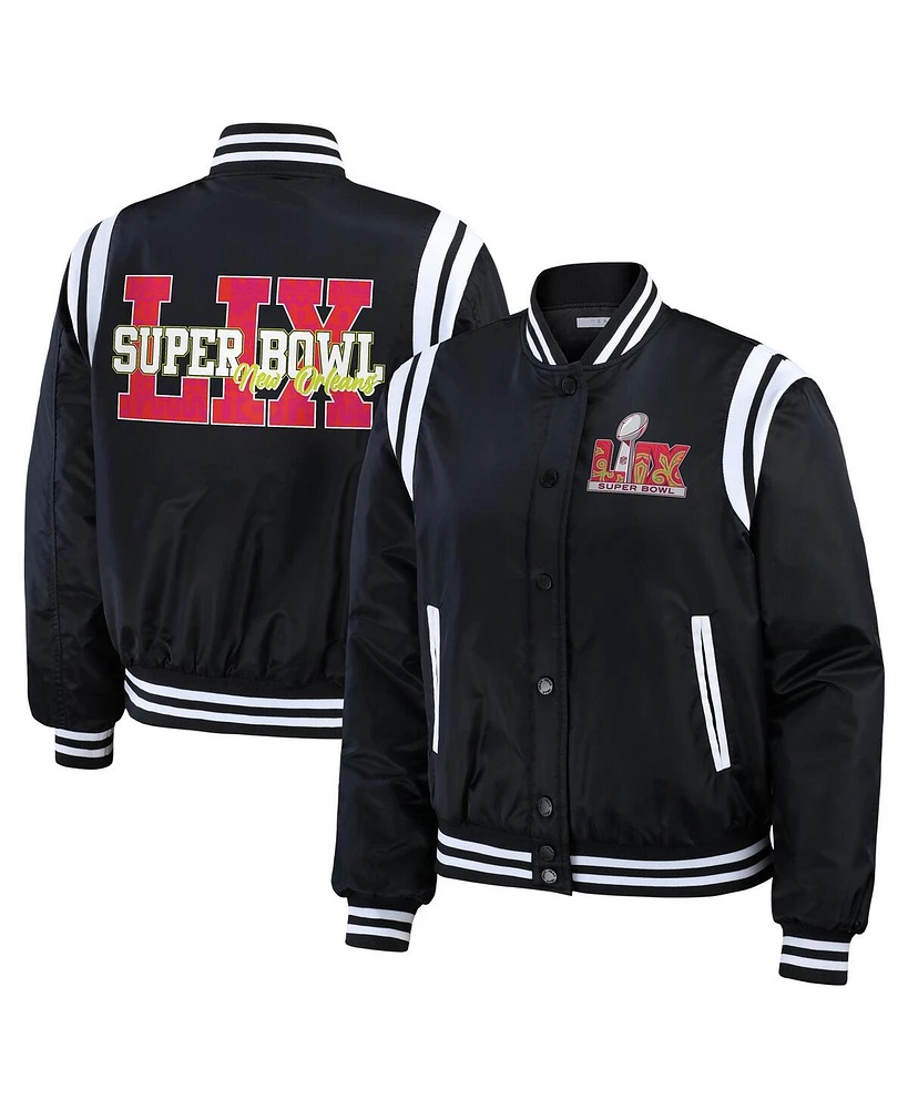 Wear by Erin Andrew Women's Black Super Bowl Lix Varsity Bomber Jacket